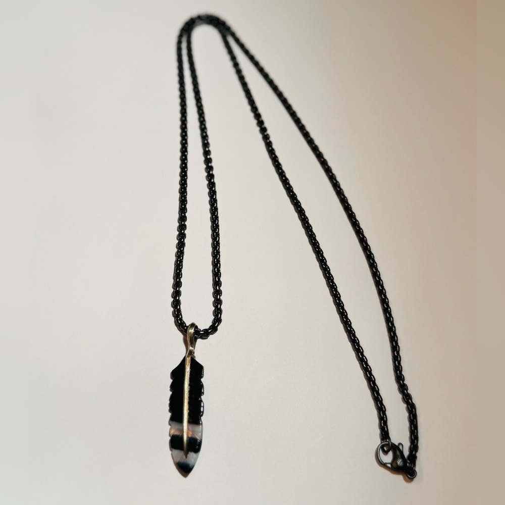 David Yurman Onyx Feather Amulet Pendant Necklace with Black Chain